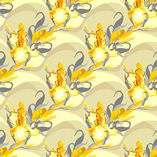 Yellow iris flower seamless pattern background. — Διανυσματικό Αρχείο