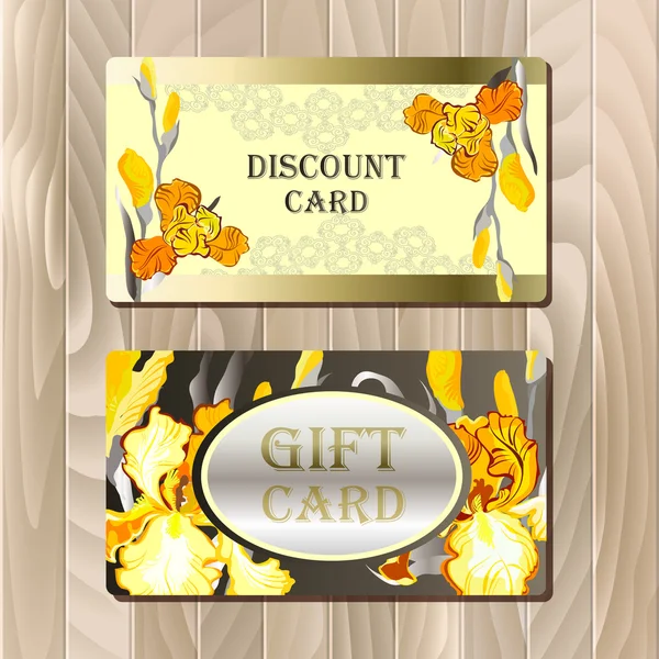 Big sale printable card template with iris flowers — 스톡 벡터