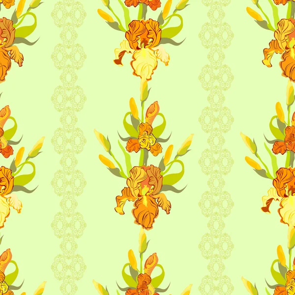 Yellow iris flower seamless pattern background. — 스톡 벡터