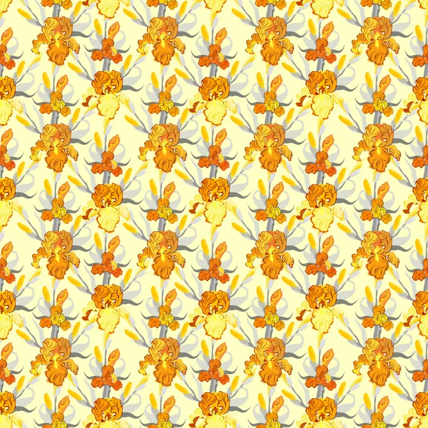 Yellow iris flower seamless pattern background. — Διανυσματικό Αρχείο