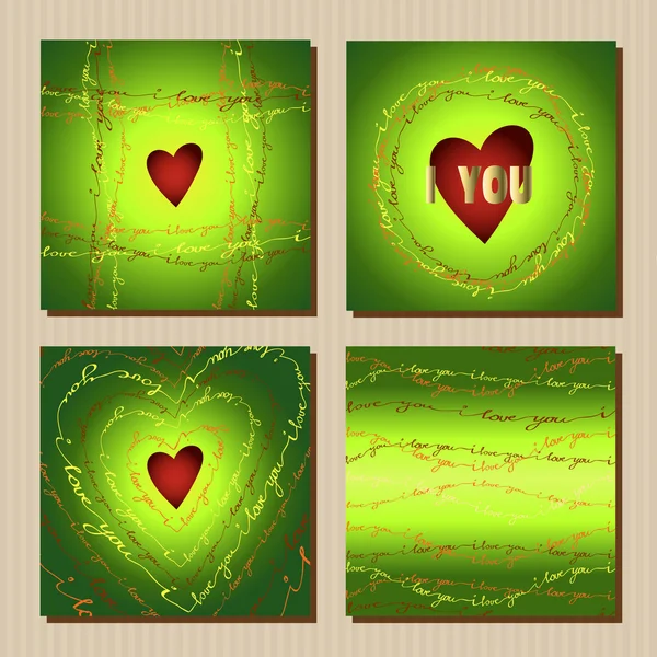 녹색 발렌타인 디자인 카드 세트. — 스톡 벡터