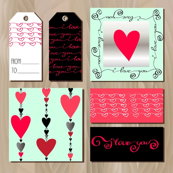 Set kaarten met rode Valentijnsdag ontwerp. — Stockvector