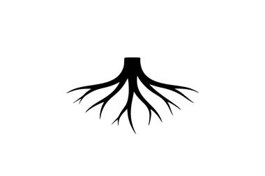 Beyaz arkaplan logo tasarım şablonu üzerinde ağaç kökü şeklinin resimleme vektörü grafiği