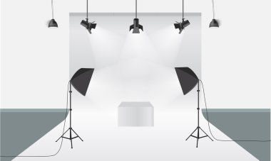 Işık teknik aygıtlar ve zemin vektör ile fotoğraf stüdyosu. Görüntü mockup