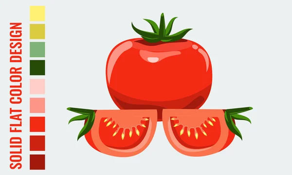 Frische gesunde rote Single und in Scheiben geschnittene Tomaten mit flachem Stil. — Stockvektor