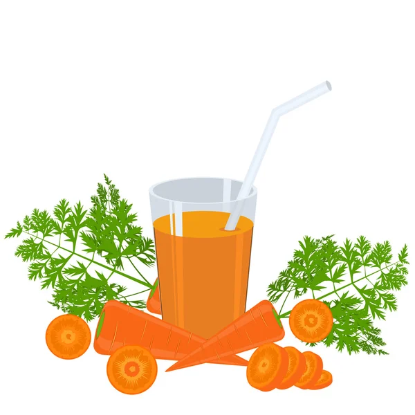Овощные органические продукты питания плоского цвета дизайн свежая морковь и сок — стоковый вектор