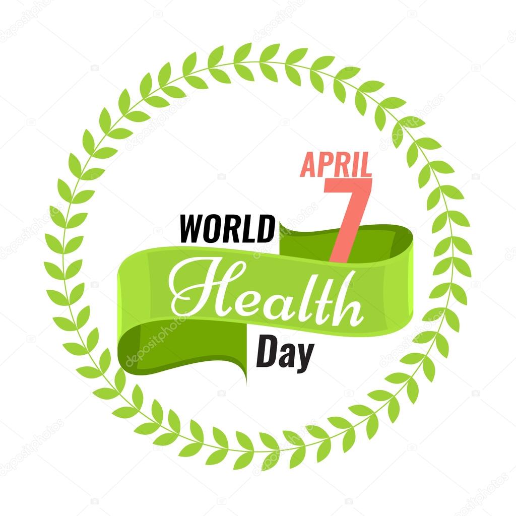 Creative sign or logo for 7 April - World Health Day Greeting stock vector. Green ribbon banner. Solid flat color design for Health Day concept