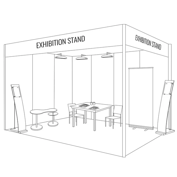 Vektör boş ticaret fuar standında standı. Trendy anahat stili