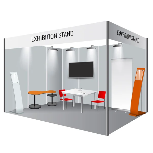 Design de stand de exposição criativa. Modelo de cabine. Vetor de identidade corporativa — Vetor de Stock