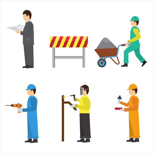 Set of construction workers for info graphics. Flat vector icons — Stock Vector