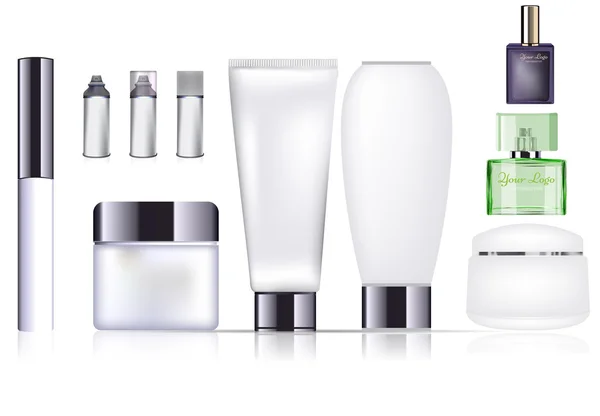 Leere Kosmetikpackung Kollektion Set isoliert auf weißem Hintergrund — Stockvektor