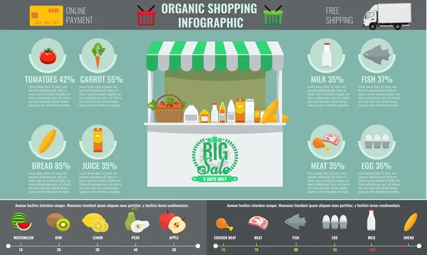 Supermarket organic shopping infografic concept . — Vector de stoc