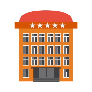 Otel Binası düz Renkli Vektör İllüstrasyon simgesi