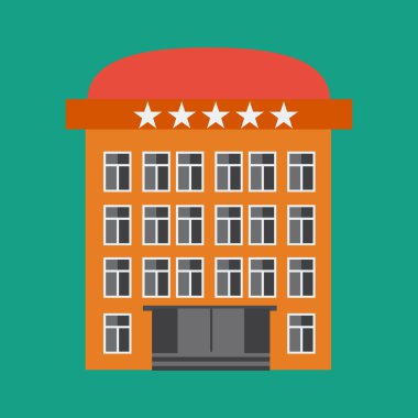Otel Binası düz Renkli Vektör İllüstrasyon simgesi