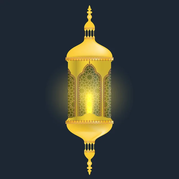 Realistische goldene Lampe von Ramadan für Grußkarte Hintergrund. — Stockvektor