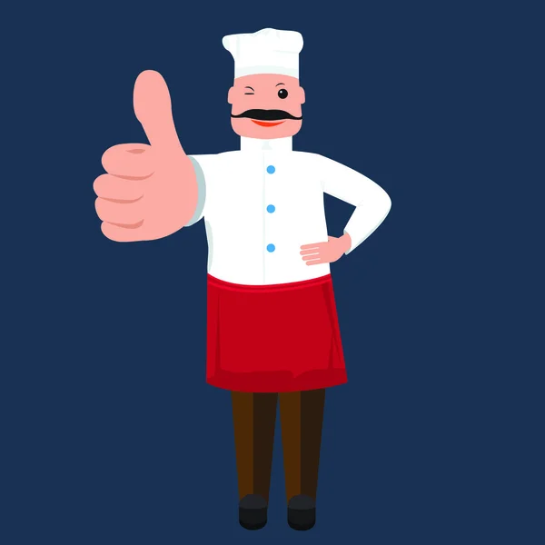 Vector bonito cozinheiro Chef homem mostrando polegar — Vetor de Stock