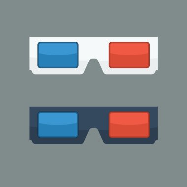 Düz renk stili ile 3d gözlük vektör illüstrasyon.