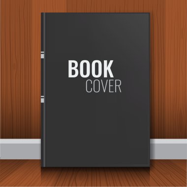Ahşap arka plan ile siyah gerçekçi kitap kapağı Mockup.