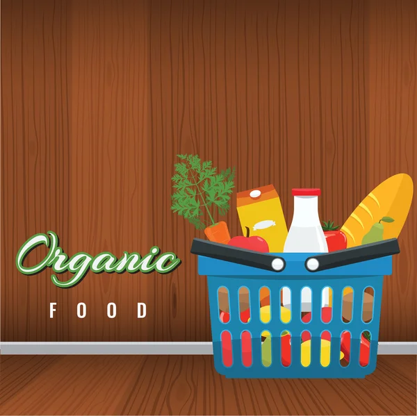 Yiyeceklerle alışveriş sepeti. Meyve ve sebzeler. Vektör düz illüstrasyon
