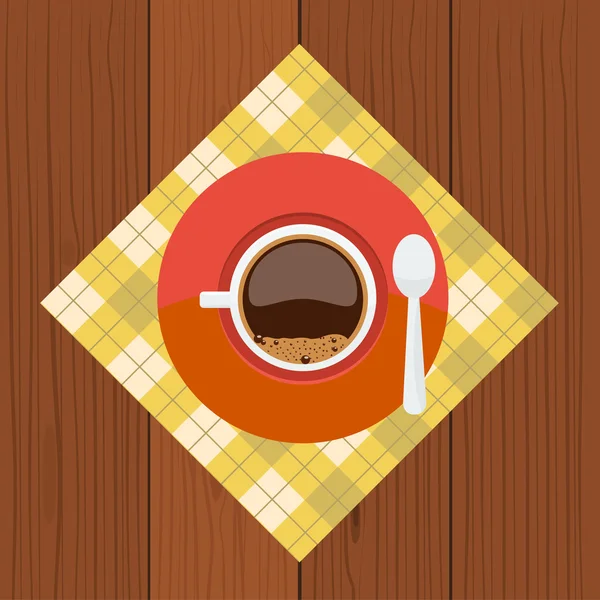 Coupe et saucisse avec café, cuillère à bulles de vue de dessus — Image vectorielle