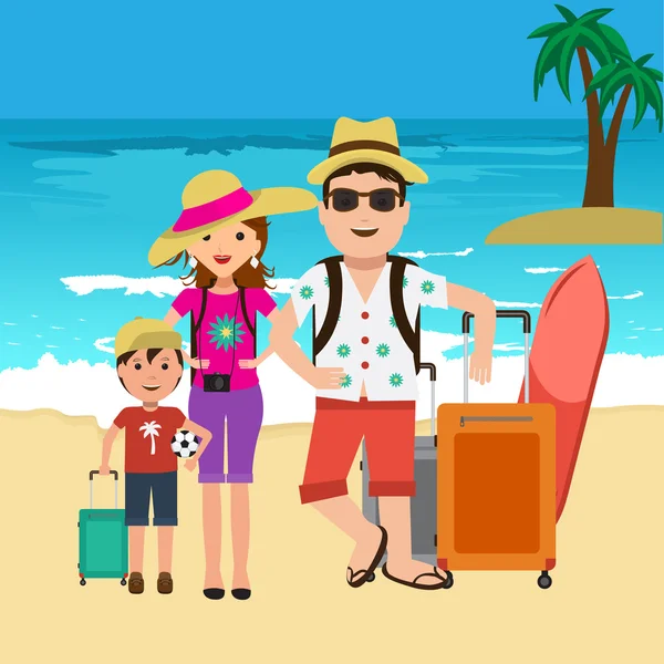 Ilustração vetorial de família feliz saindo de férias . — Vetor de Stock