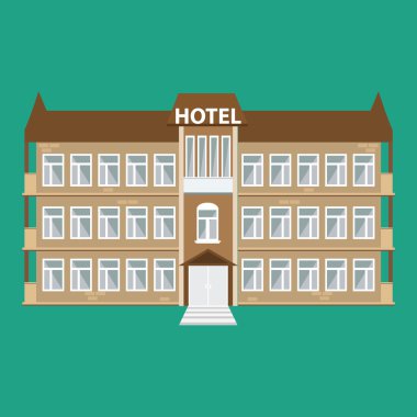 Otel binası simgesi. Düz renk stili ile izole resimli vektör.