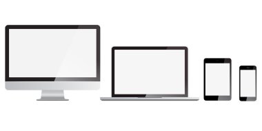 Dizi modern monitör, bilgisayar, dizüstü bilgisayar, telefon, tablet
