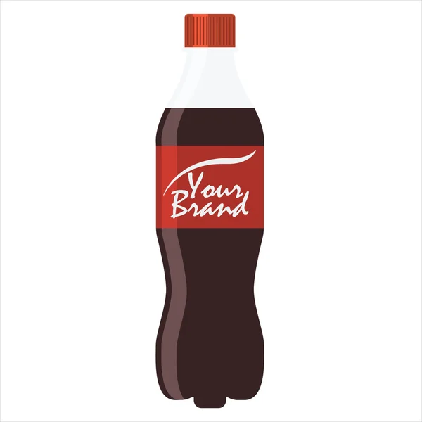 Botella de soda con lable rojo, ilustración vectorial. Estilo plano . — Vector de stock