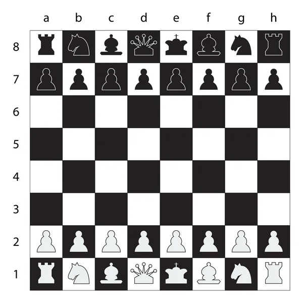 Échiquier avec figures, noir et blanc, illustration vectorielle . — Image vectorielle