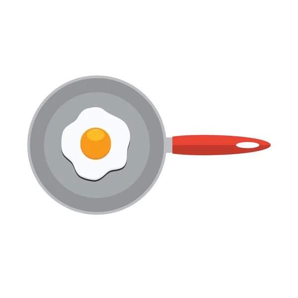 Fried egg in frying pan. Flat color style vector Icon — Stock Vector