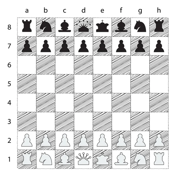 Creatief schaakbord met figuren, zwart-wit, vector illustratie. — Stockvector