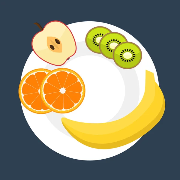 Η ιδέα των φρούτων διατροφής απομονώθηκε σε λευκό φόντο. Υγιεινή διατροφή — Διανυσματικό Αρχείο