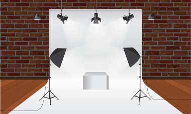 Işık teknik aygıtlar ve zemin vektör ile fotoğraf stüdyosu. Görüntü mockup