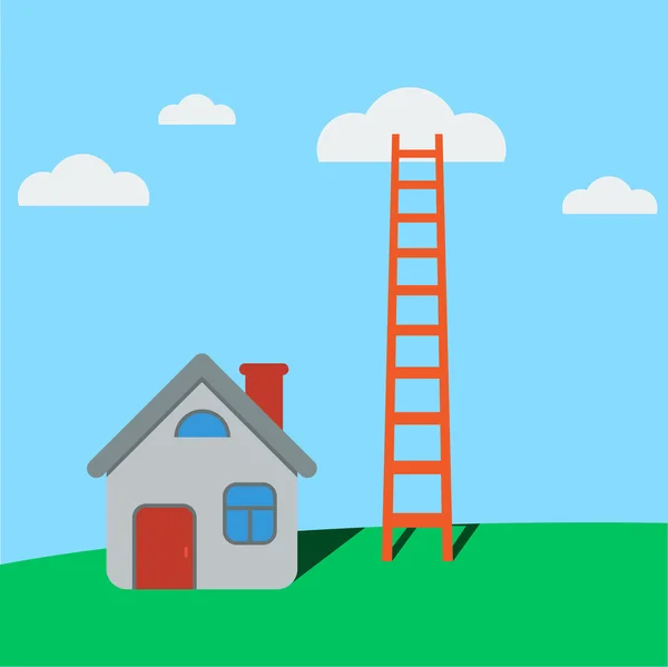 Ladder naar wolken en huis. Vector minimalistisch ontwerp competitie concept. — Stockvector