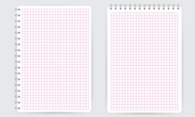 Boş spiral not defteri not defteri. İnce kareli matematik ızgara çizgileri
