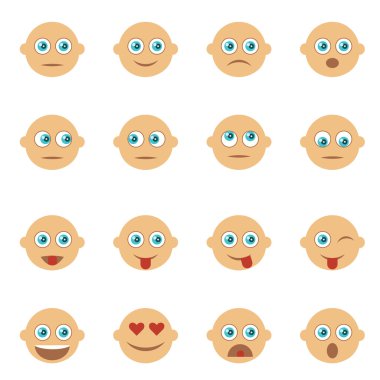 İfadeler, Emoji kümesi. Simgeler gülümse. İzole vektör