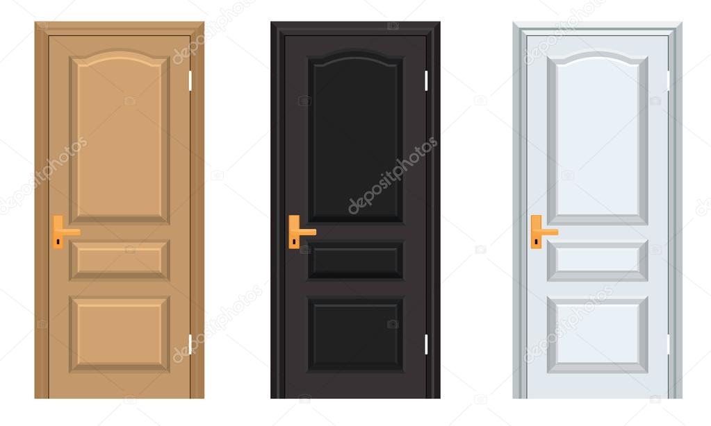 Vector colorful Closed Door with Frame. White black brown doors