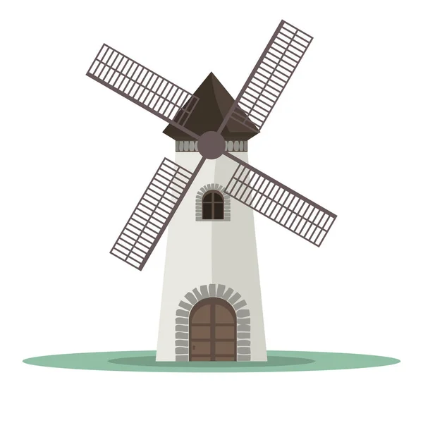 Antiguo edificio de molino de viento tradicional. Ilustración de vector de color plano y sólido. — Archivo Imágenes Vectoriales