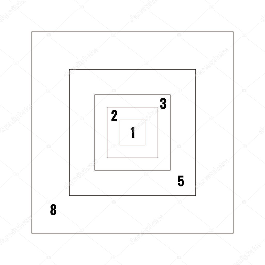 Golden section ratio or proportion squares. Harmonious concept with rectangle. Vector Illustration..