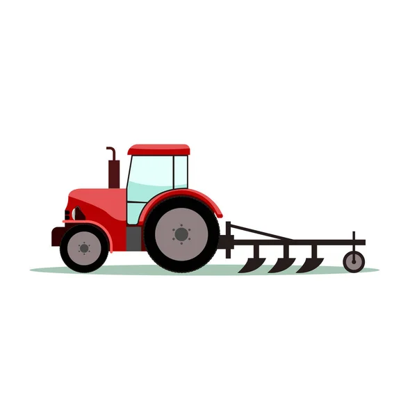 Tractor con arado. Ilustración de vector de color plano y sólido. — Archivo Imágenes Vectoriales