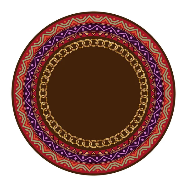 Decorative plate with round ornament in ethnic tribal symbols style. Vector illustration. — Stock Vector