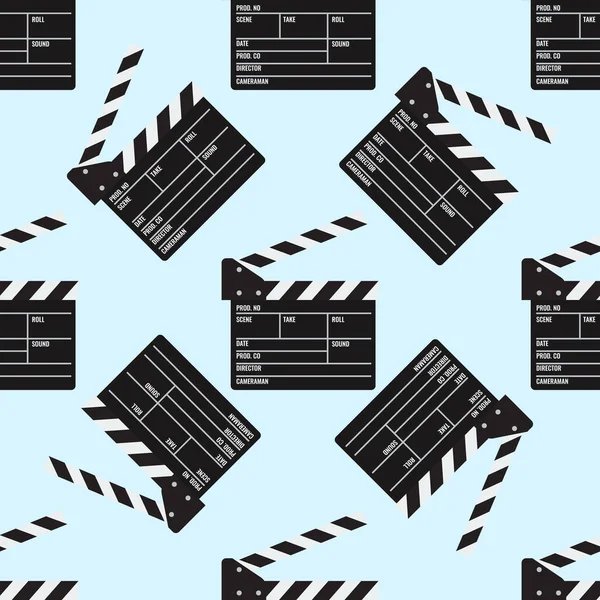 Cine o película clapper patrón sin costuras para su diseño. Tablero de aplausos de película. Ilustración vectorial a color plano — Archivo Imágenes Vectoriales