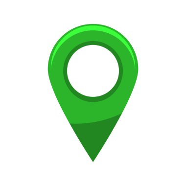 Çizgi film tarzı parlak ya da parlak harita iğnesi. Düz ve katı vektör çizimi.