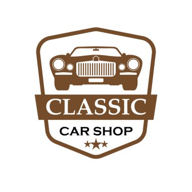 Etiket veya rozet için klasik stili olan kas retro veya klasik araba logosu tasarımı ögesi. Vektör illüstrasyon sembolü.