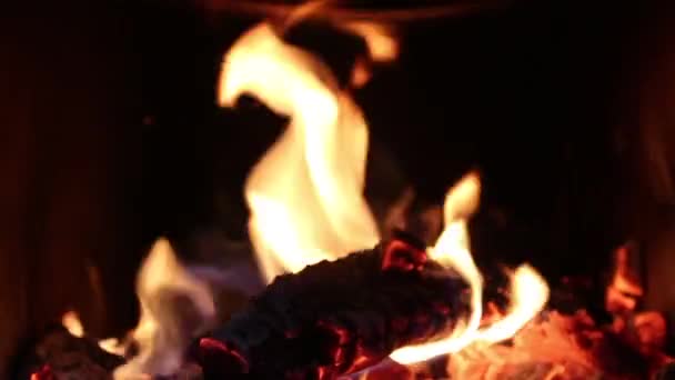 Vuur branden binnenkant oven met donkere achtergrond — Stockvideo