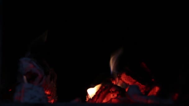 Fuego ardiente dentro del horno con fondo oscuro — Vídeos de Stock