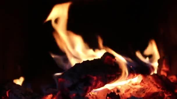 Спалювання вогню всередині печі з темним фоном — стокове відео