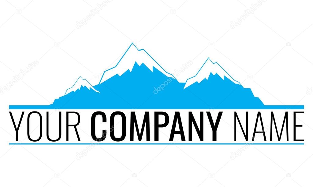 Logo for a company with illustrated three moutains rock symbol, snow on the top