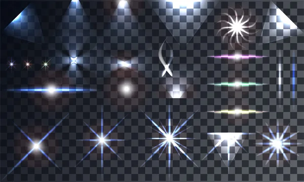 Concepto creativo Conjunto vectorial de estrellas de efecto de luz brillante — Vector de stock