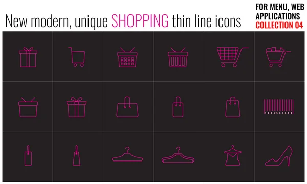 Conjunto de iconos planos y línea delgada de compras únicas y modernas — Vector de stock